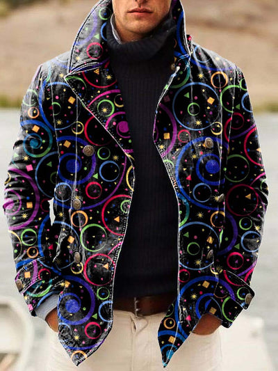 Gentleman colourful circle abstract print double-breasted jacket