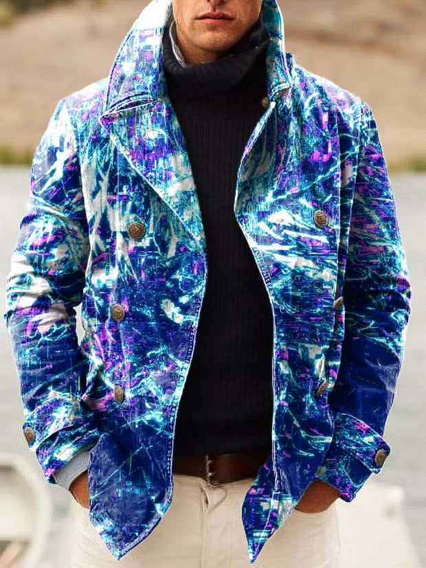 Gentleman's abstract color blended art print double-breasted jacket