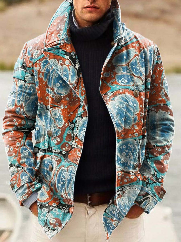 Gentleman abstract textured art print double-breasted jacket