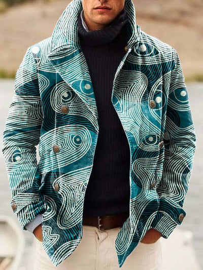 Gentleman's irregular abstract line print double-breasted jacket