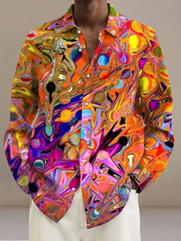 Gentleman's colorful candy paper art print long-sleeved lapel shirt