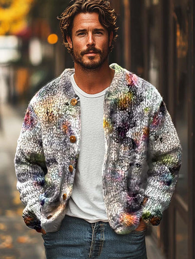 Gentleman's simple fashion versatile printed sweater cardigan