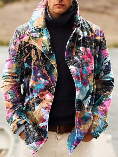 Gentleman abstract graffiti art print double-breasted jacket