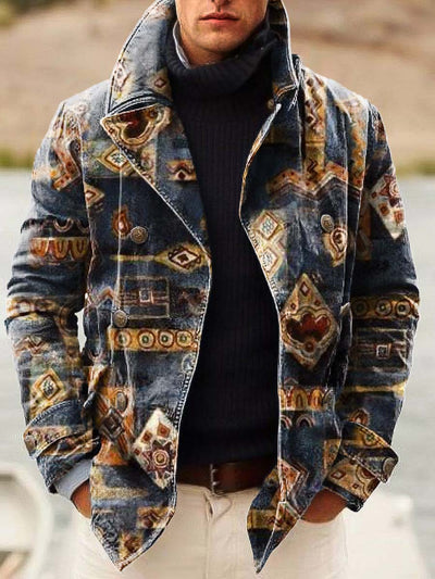 Gentleman's classic fashion vintage print double-breasted jacket