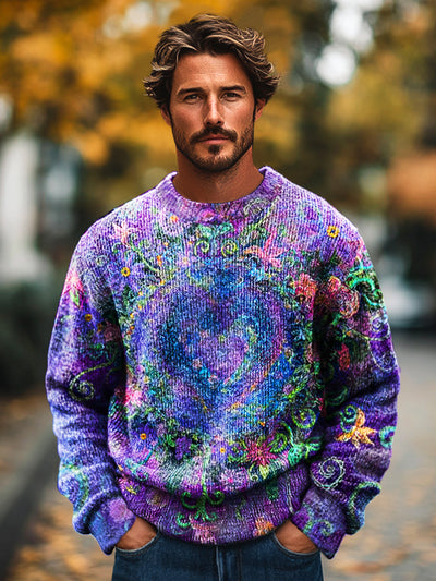 Gentleman Vintage Vineman Heart Art Print Knit Crew Neck Pullover