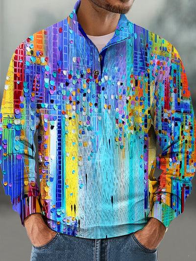 Gentleman Vintage Multicolor Gradient Geometric Art Print Corduroy Stand-Up Sweatshirt