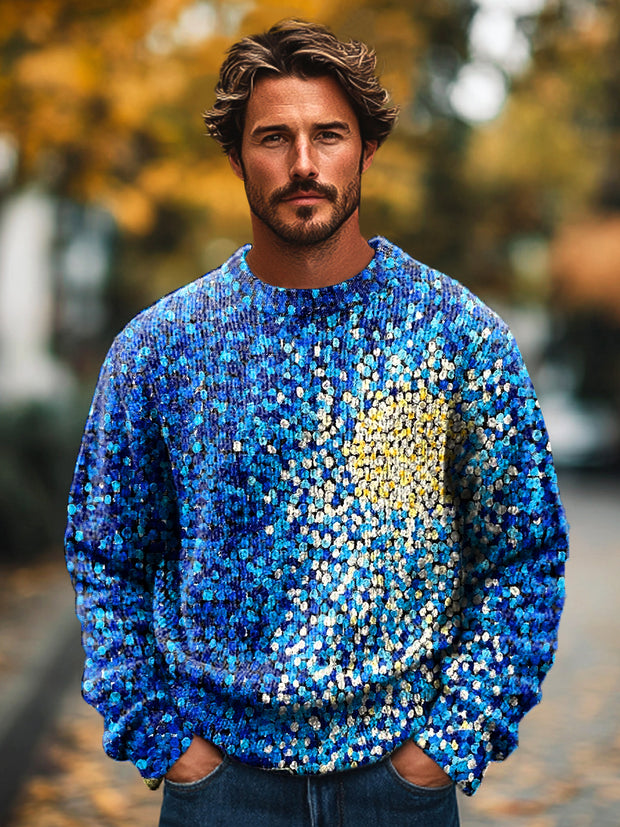 Gentleman Vintage Abstract Sun Oil Painting Art Print Knit Crew Neck Pullover