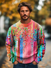 Gentleman's Vintage Multicolor Abstract Gradient Art Printed Knit Crew Neck Pullover