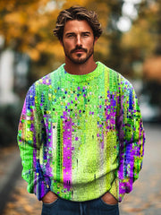 Gentleman's Vintage Multicolor Abstract Gradient Art Printed Knit Crew Neck Pullover