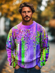 Gentleman's Vintage Multicolor Abstract Gradient Art Printed Knit Crew Neck Pullover