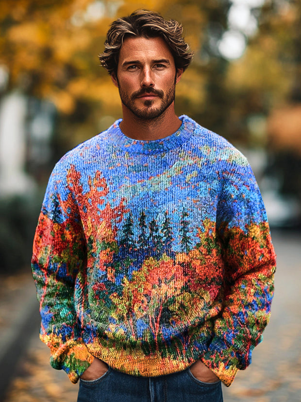 Gentleman Vintage Abstract Landscape Oil Painting Art Print Knit Crew Neck Pullover