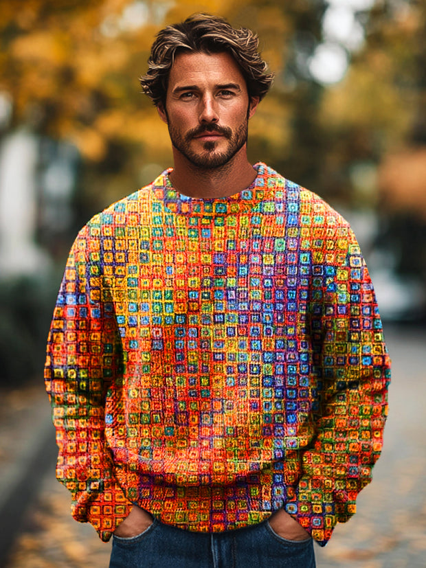 Gentleman Vintage Colorful Oil Painting Art Print Knit Crew Neck Pullover