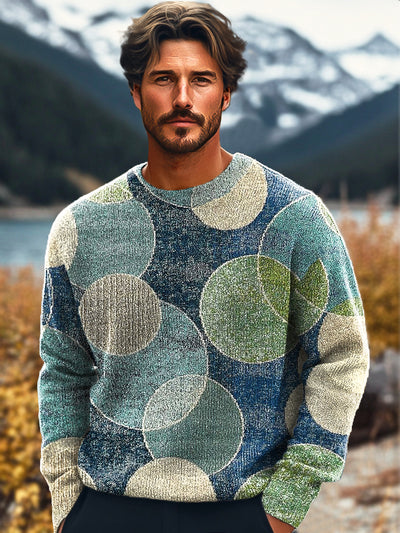 Gentleman Vintage Multicolor Irregular Circle Art Print Knit Crew Neck Pullover