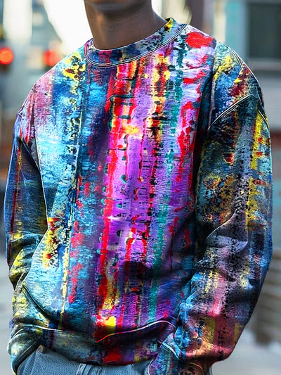 Vintage African Abstract Color Line Graffiti Art Print Cotton Crew Neck Sweatshirt