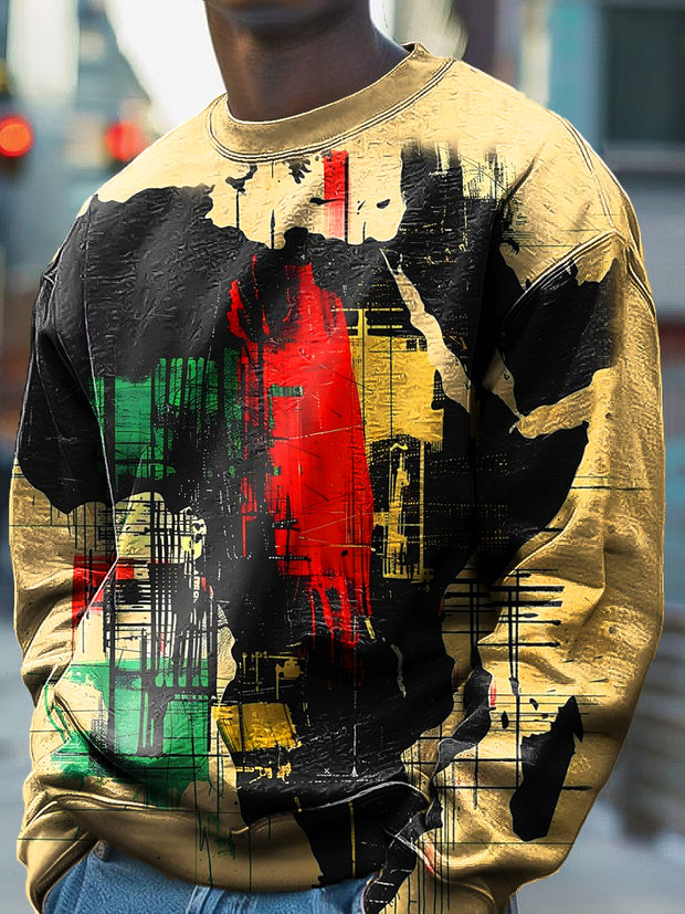 Vintage African Abstract Colorful Map Sketch Art Print Crew Neck Sweatshirt