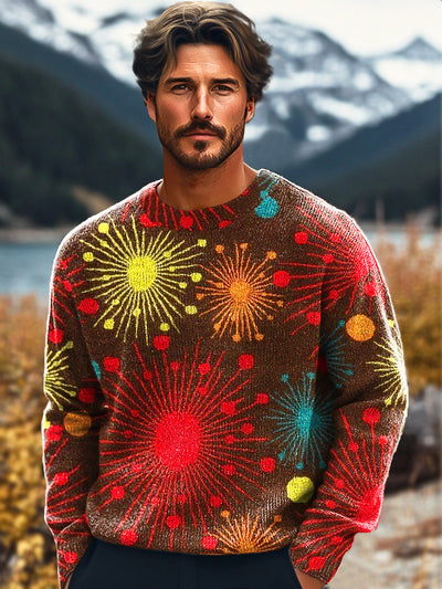 Gentleman Vintage Colorful Fireworks Abstract Art Print Knit Crew Neck Pullover