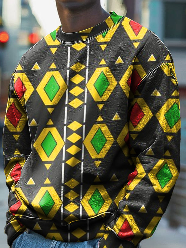 Vintage African Multicolor Geometric Art Print Crew Neck Sweatshirt