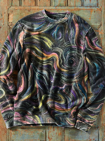 Men's Retro Colorful Abstract Line Art Print Cotton Crew Neck Sweatshirt