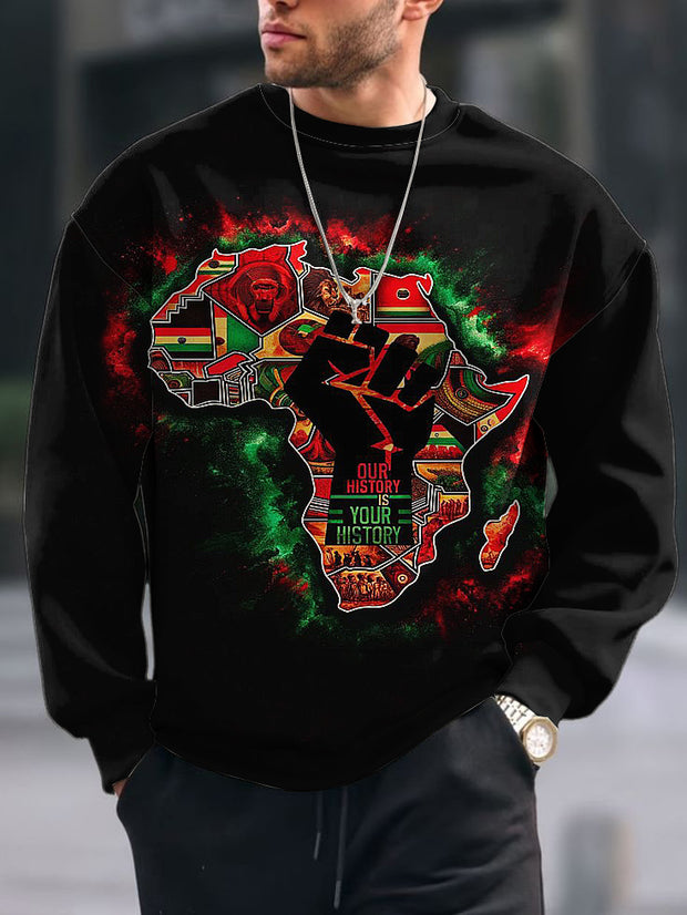 Men's Vintage Historical Month Print Crew Neck Casual Sweatshit