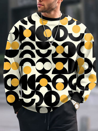 Men's Vintage Geometry Print Crew Neck Casual Sweatshit